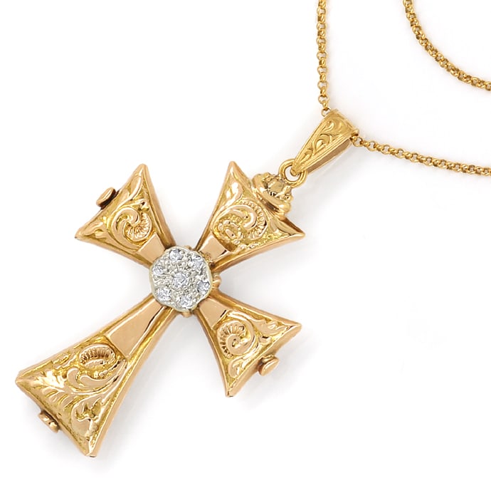 Foto 3 - Antikes Kreuz Schaumgold-Diamanten Türkise an Goldkette, Q1549