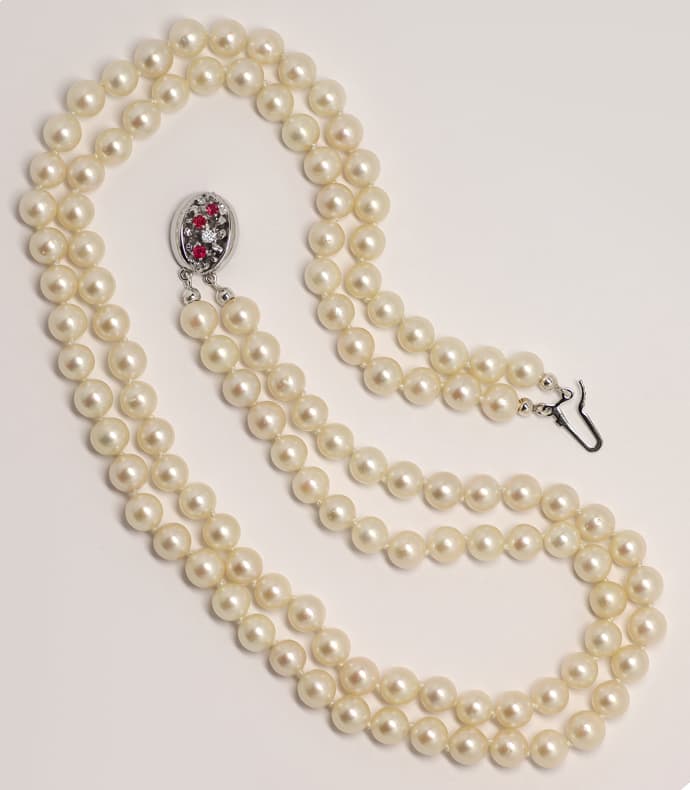 Foto 4 - Perlenkette zweireihig Rubine Brillant-Weißgold Schloss, S1359