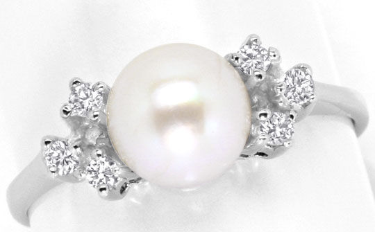 Foto 2 - Brillant-Perl Ring 7mm Zucht Perle 0,10ct 14K Weißgold, S4524