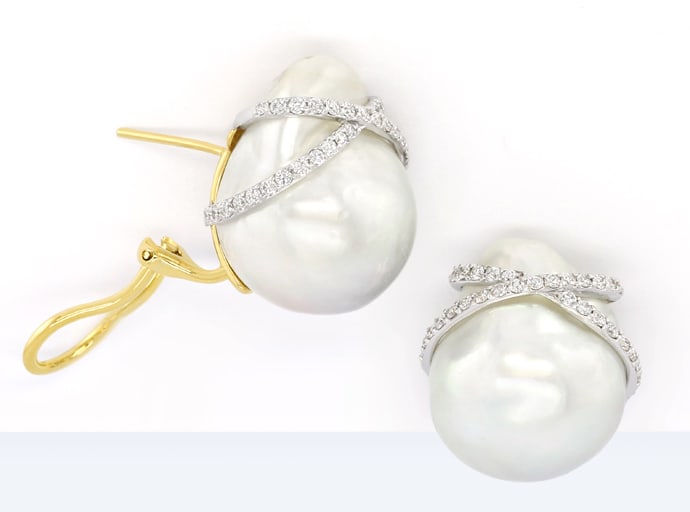 Foto 1 - Spektakuläre Perlen Brillanten-Goldohrringe, S5329